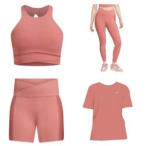 Nike Canyon Pink Activewear Set Bra Shorts leggings t-shirt XL